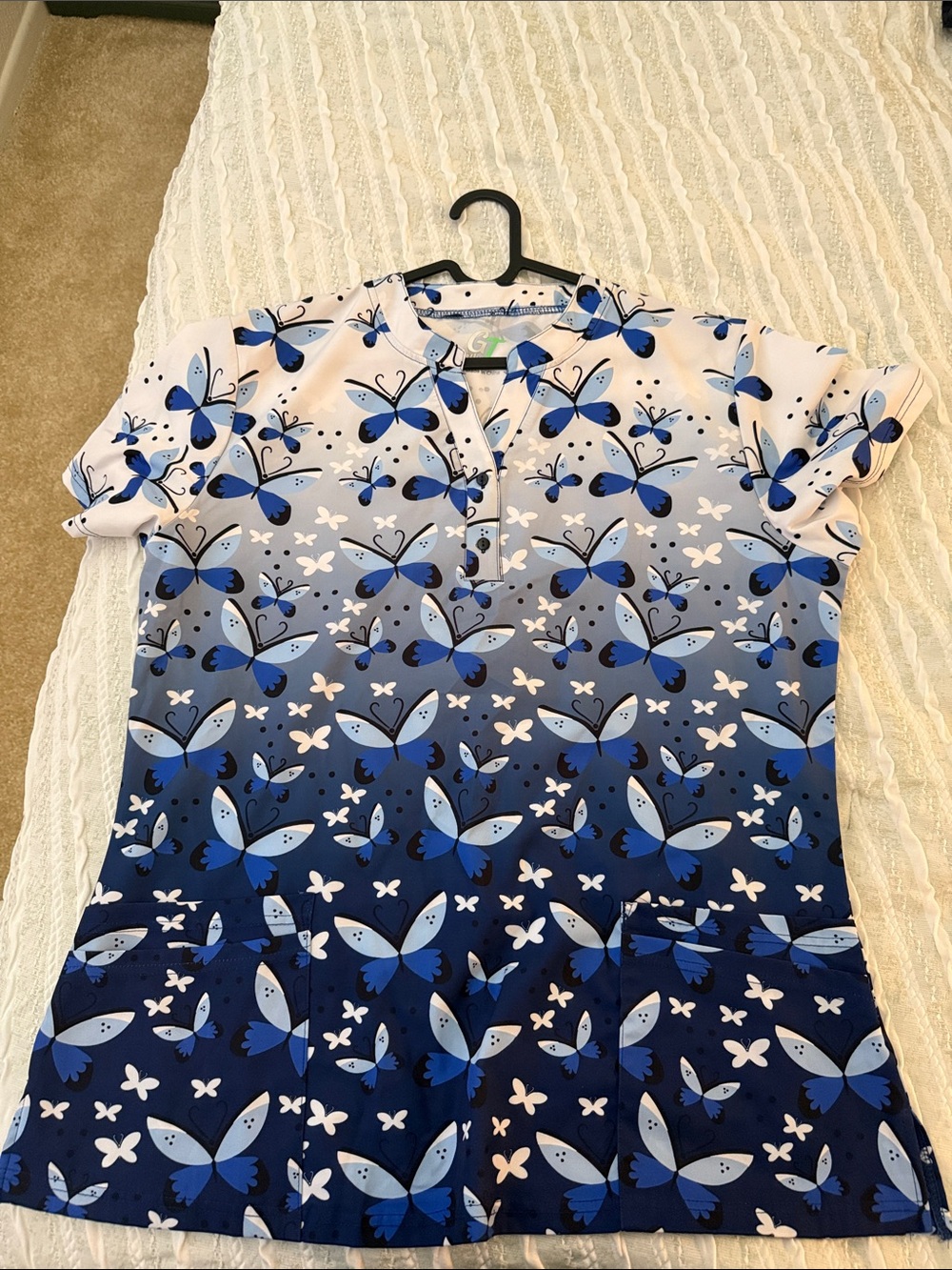 Blue Butterfly Print Women’s Scrub Top
